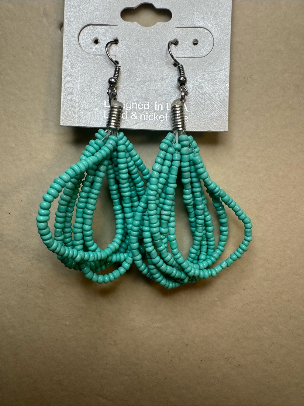NWT Mint Green Beaded Loop TearDrop Earrings